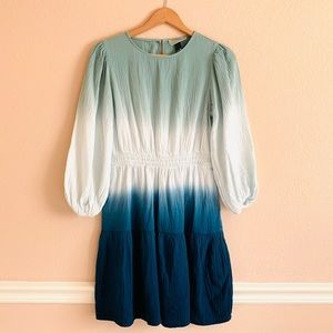 New! Universal Thread Cotton Dip-Dyed Dress Long Sleeves Tiered Skirt